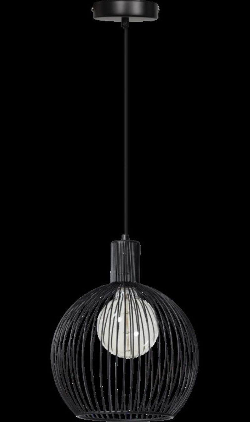 Lampe pendante ronde en fil de fer, 1 point lumineux 30cm, noir