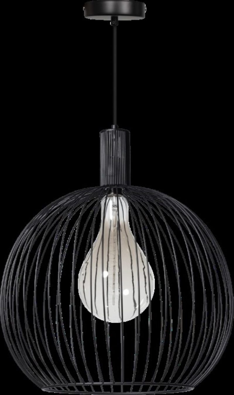 Lampe pendante ronde en fil de fer, 1 point lumineux 50cm, noir