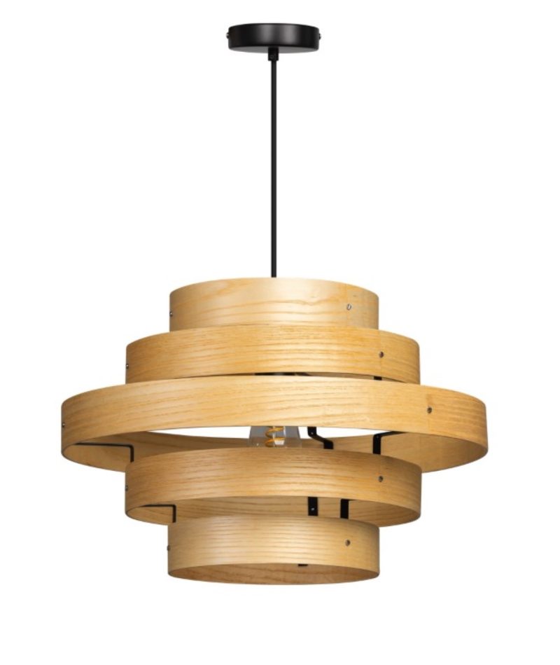 Lampe pendante à 5 anneaux, un accroche-regard en chêne naturel