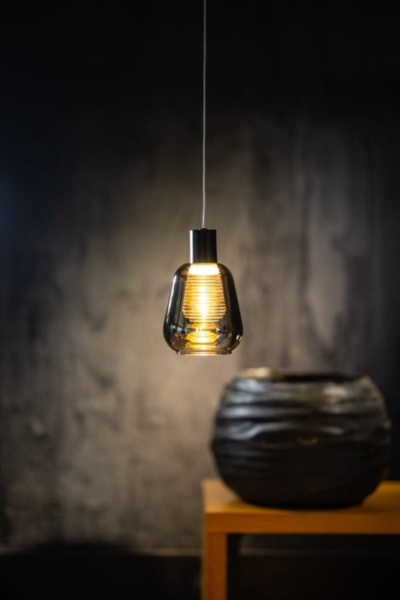 Lampe pendante ronde noire avec 1x verre fumé - Image 2