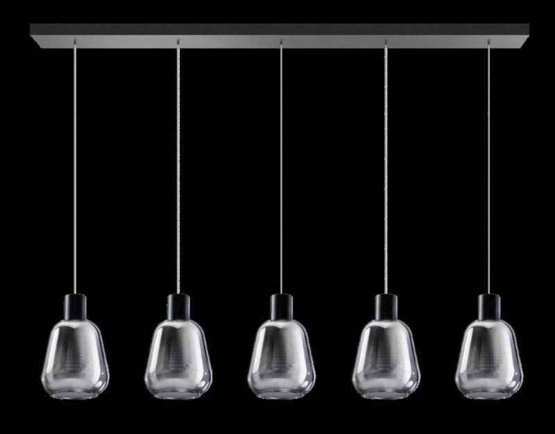 Lampe pendante beam noir avec verre 5x smoke