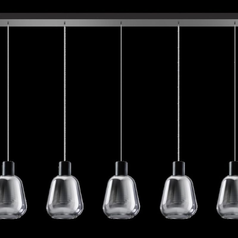 Lampe pendante beam noir avec verre 5x smoke