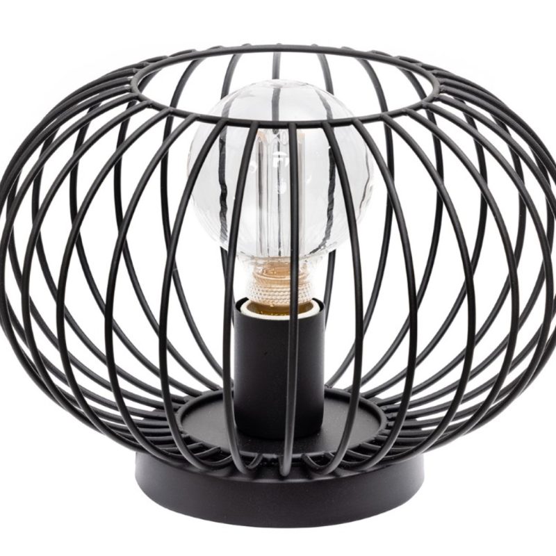 Lampe de table ronde en fil métallique, 1 point lumineux 30cm, noir