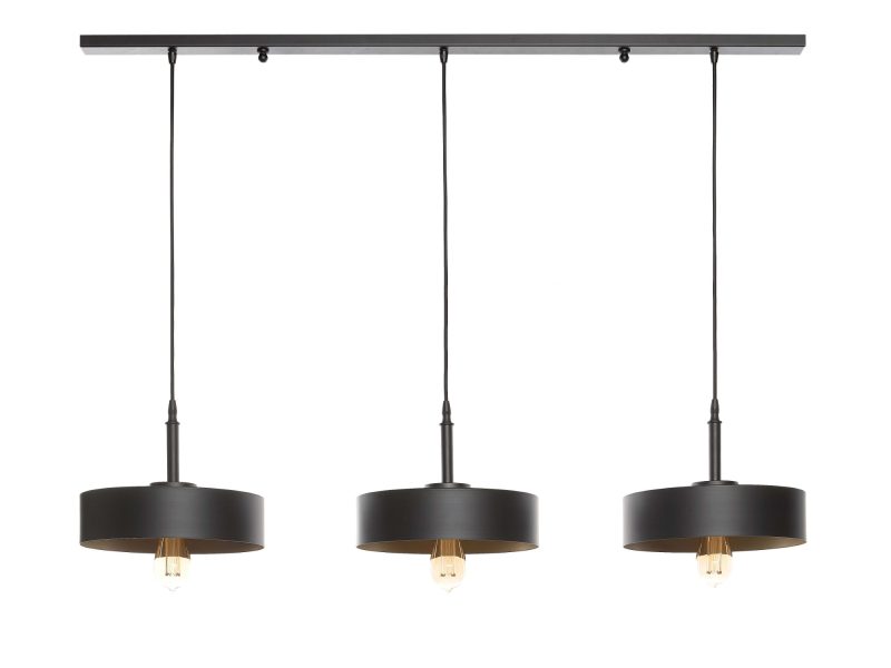 Lampe pendante 3 points lumineux finition noire intérieur doré