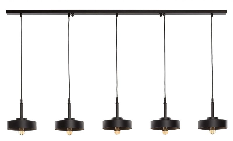 Suspension 5 lumières finition noire avec intérieur doré