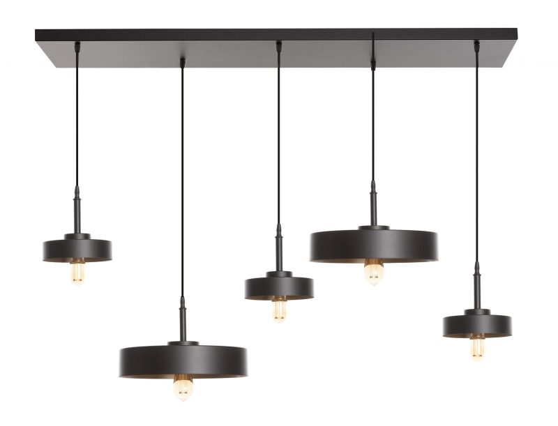 Suspension 5 lumières finition noire avec intérieur doré