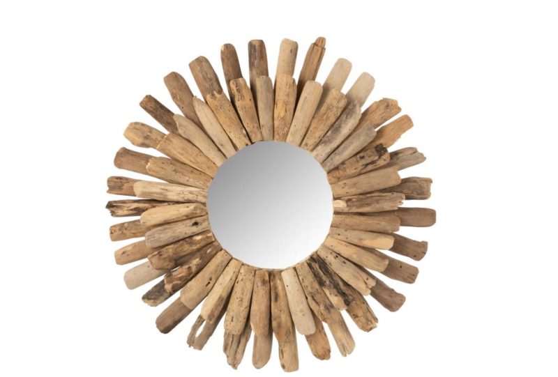 Miroir rond bois recycle naturel large