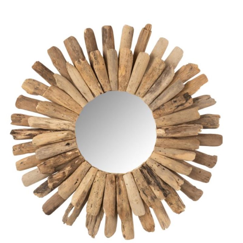 Miroir rond bois recycle naturel large
