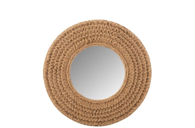 Miroir rond tisse jute naturel large