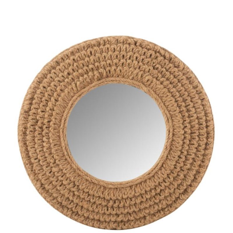 Miroir rond tisse jute naturel large