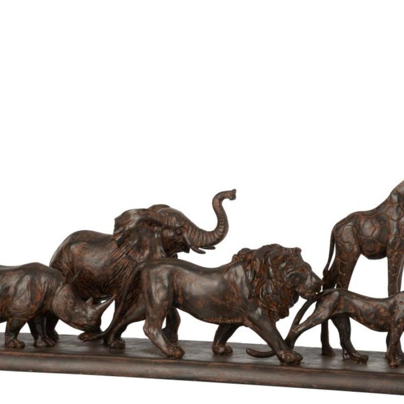 5 animaux en rang resine marron large