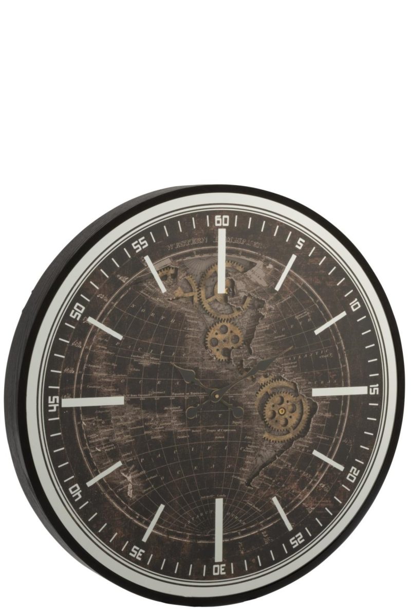 Horloge mappemonde mdf antique or/noir large