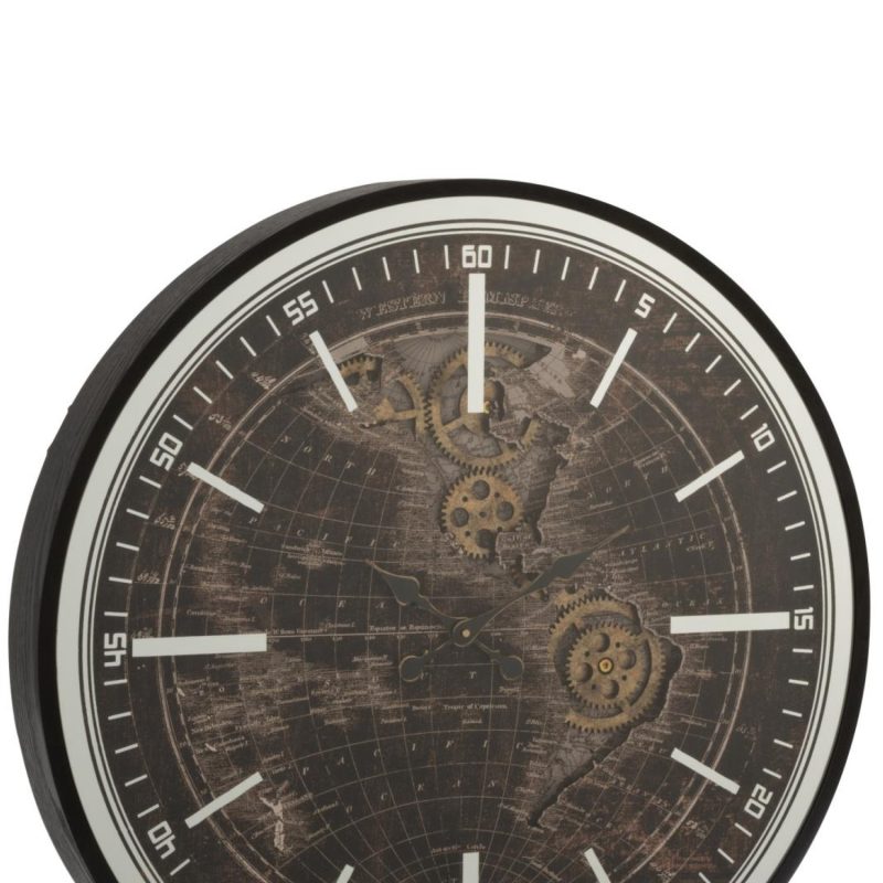 Horloge mappemonde mdf antique or/noir large