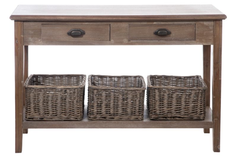 Console 2 tiroirs 3 panneaux bois gris/blanc