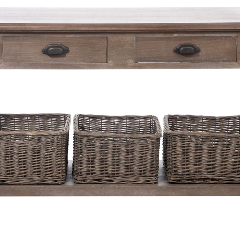 Console 2 tiroirs 3 panneaux bois gris/blanc