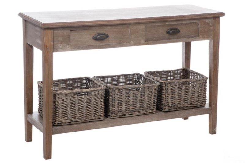 Console 2 tiroirs 3 panneaux bois gris/blanc - Image 4