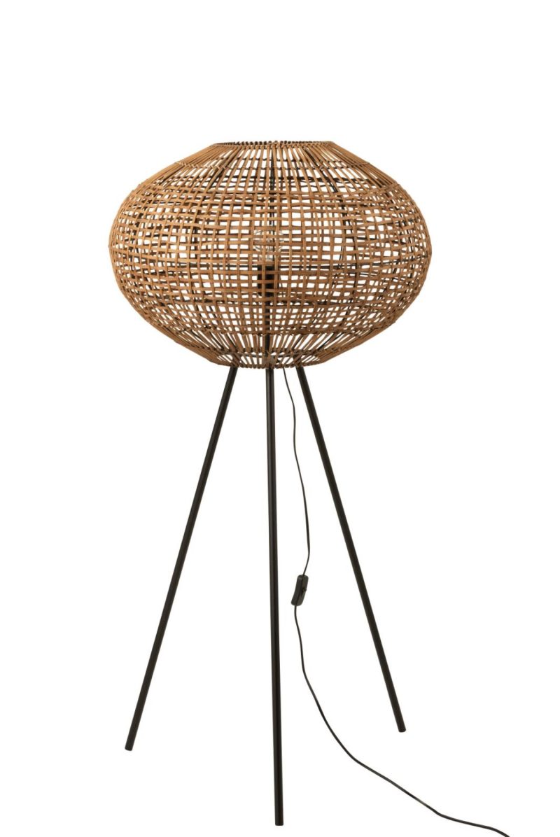 Lampe trepied rotin/metal marron/noir small