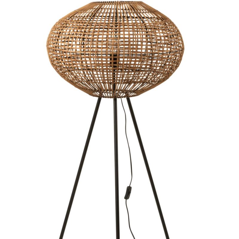 Lampe trepied rotin/metal marron/noir small