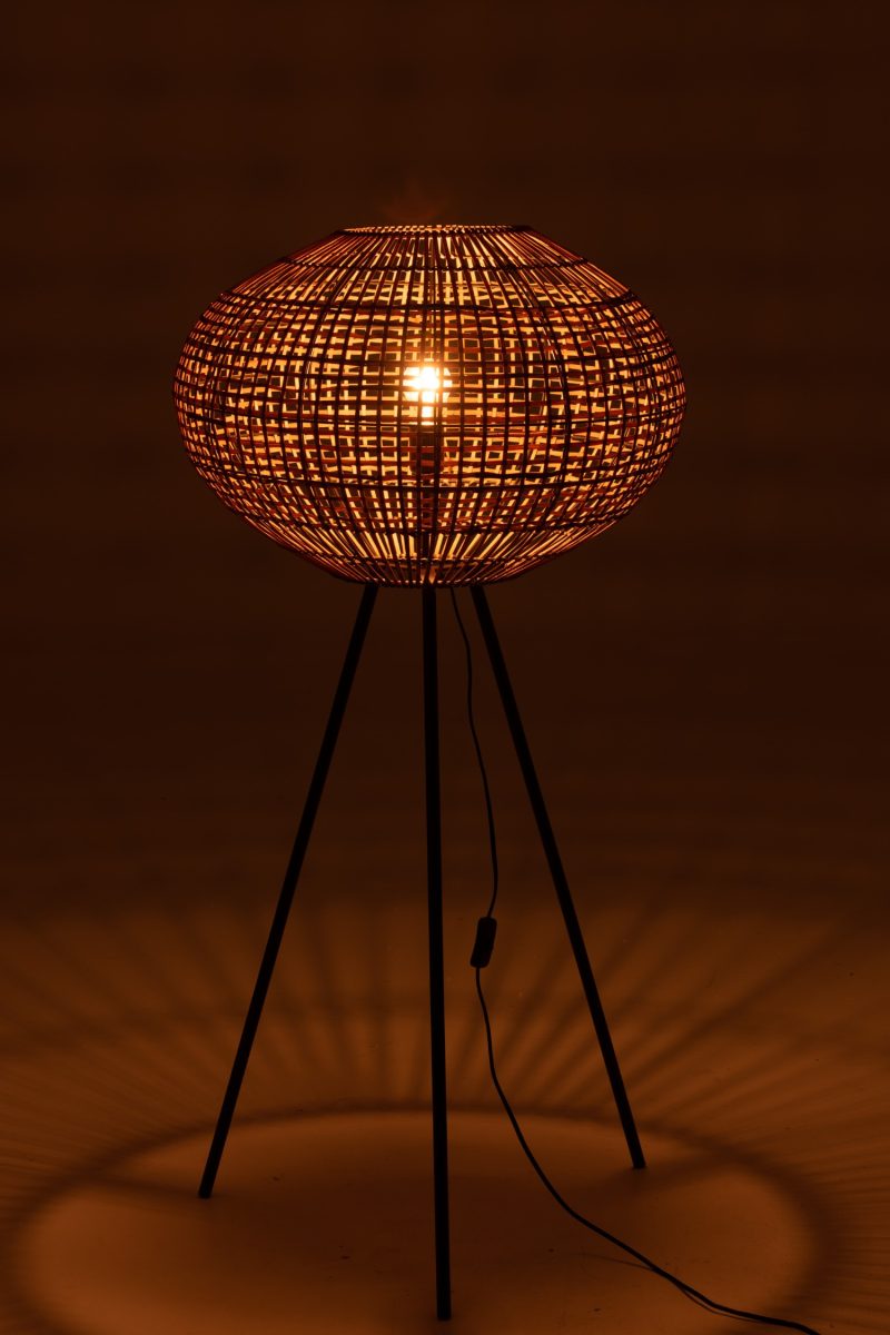 Lampe trepied rotin/metal marron/noir small - Image 2