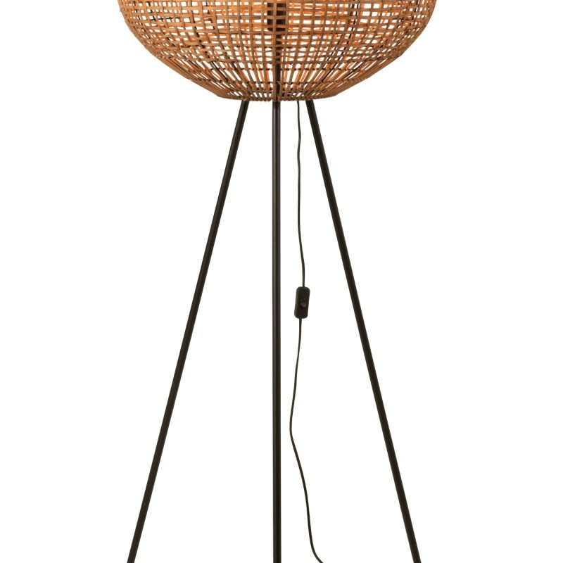 Lampe trepied rotin/metal marron/noir large