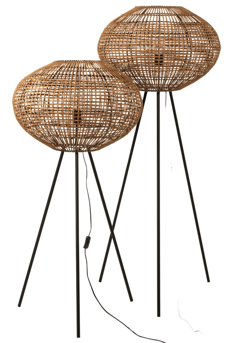 Lampe trepied rotin/metal marron/noir large - Image 2