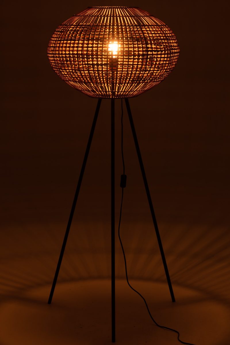 Lampe trepied rotin/metal marron/noir large - Image 3