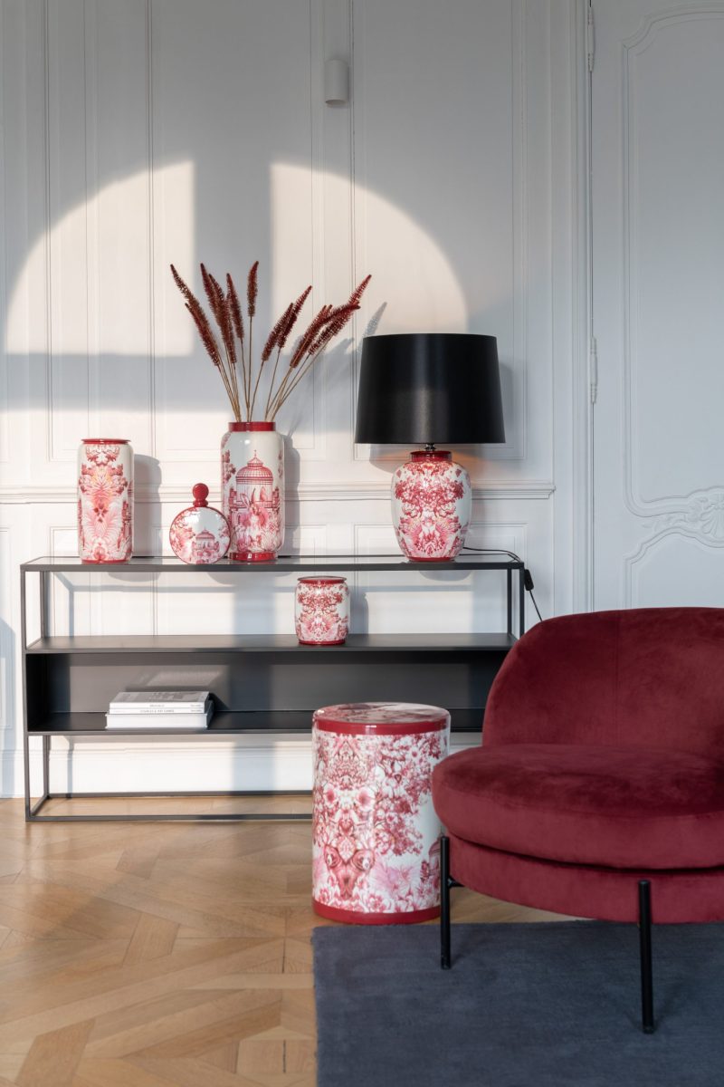Chaise lounge ronde textile/metal steen rood - Image 6