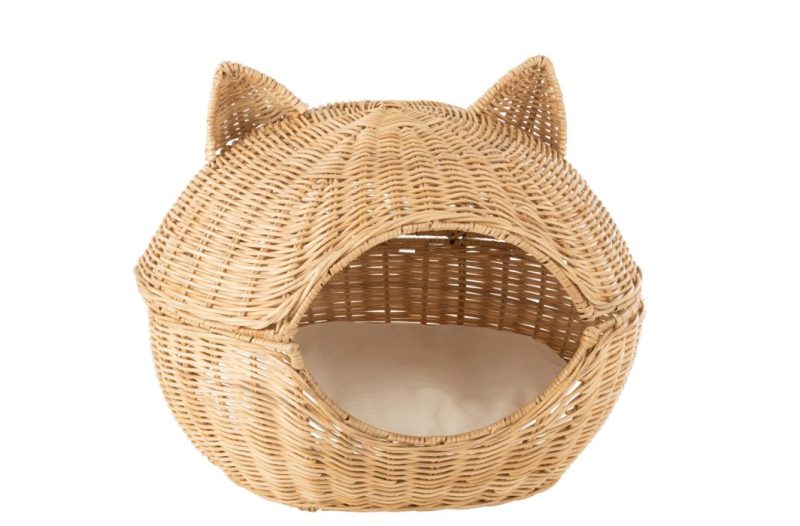 Panier pour chat + coussin rotin naturel clair