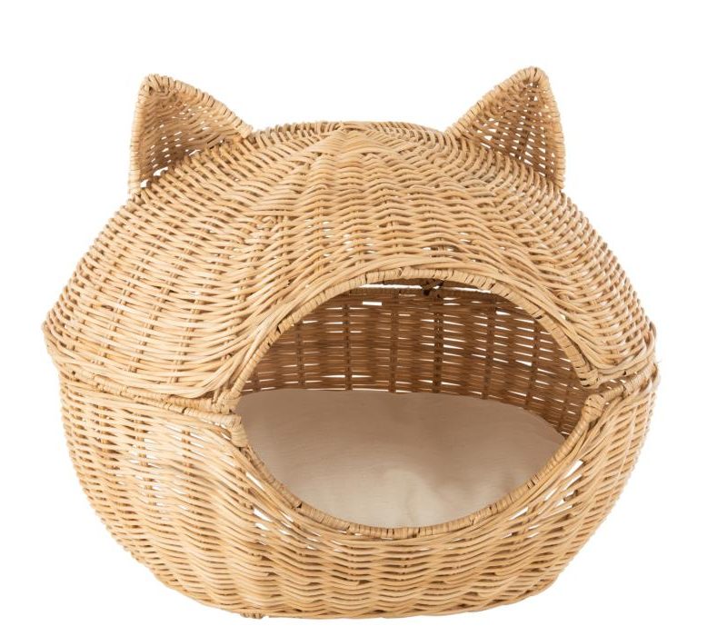 Panier pour chat + coussin rotin naturel clair