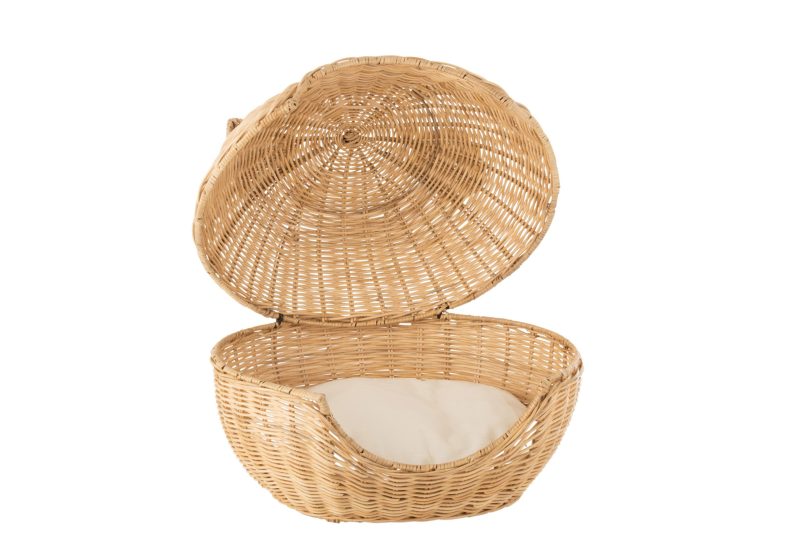 Panier pour chat + coussin rotin naturel clair - Image 2