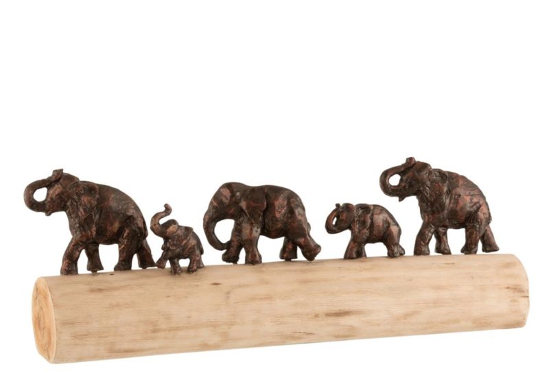 Elephants en rang bois de manguier aluminium bronze
