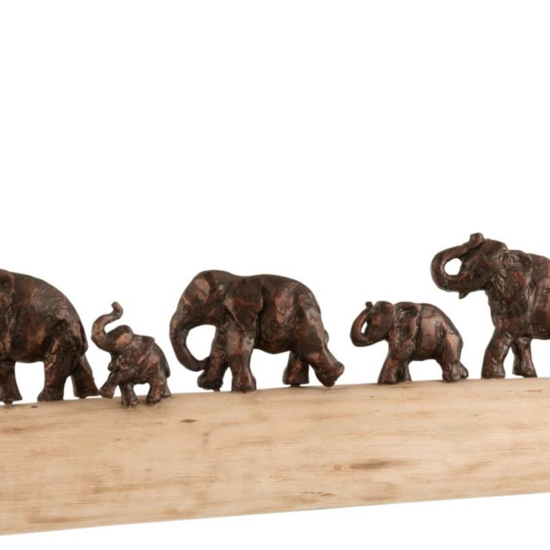 Elephants en rang bois de manguier aluminium bronze