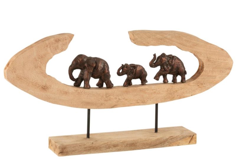 Elephants en rang sur pied bois de manguier/aluminium bronze