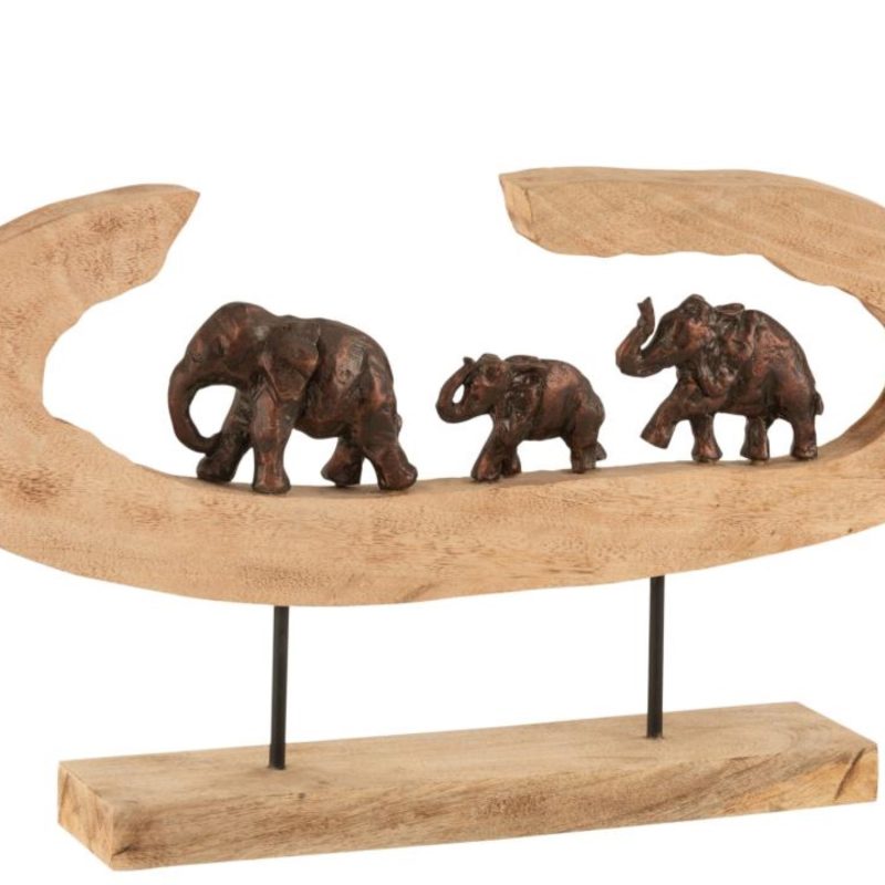 Elephants en rang sur pied bois de manguier/aluminium bronze