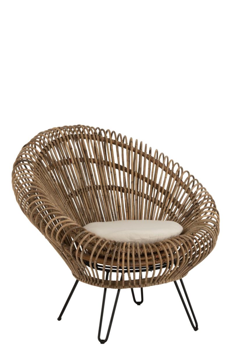 Siège lounge vivi avec coussin rotin/fer naturel