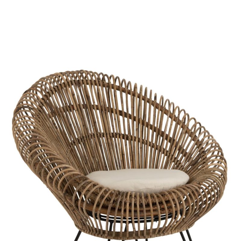 Siège lounge vivi avec coussin rotin/fer naturel
