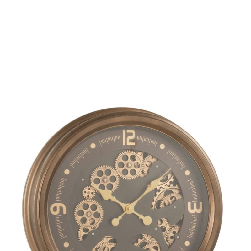 Horloge chiffres occidentaux  mecanisme apparent metal + verre antique or
