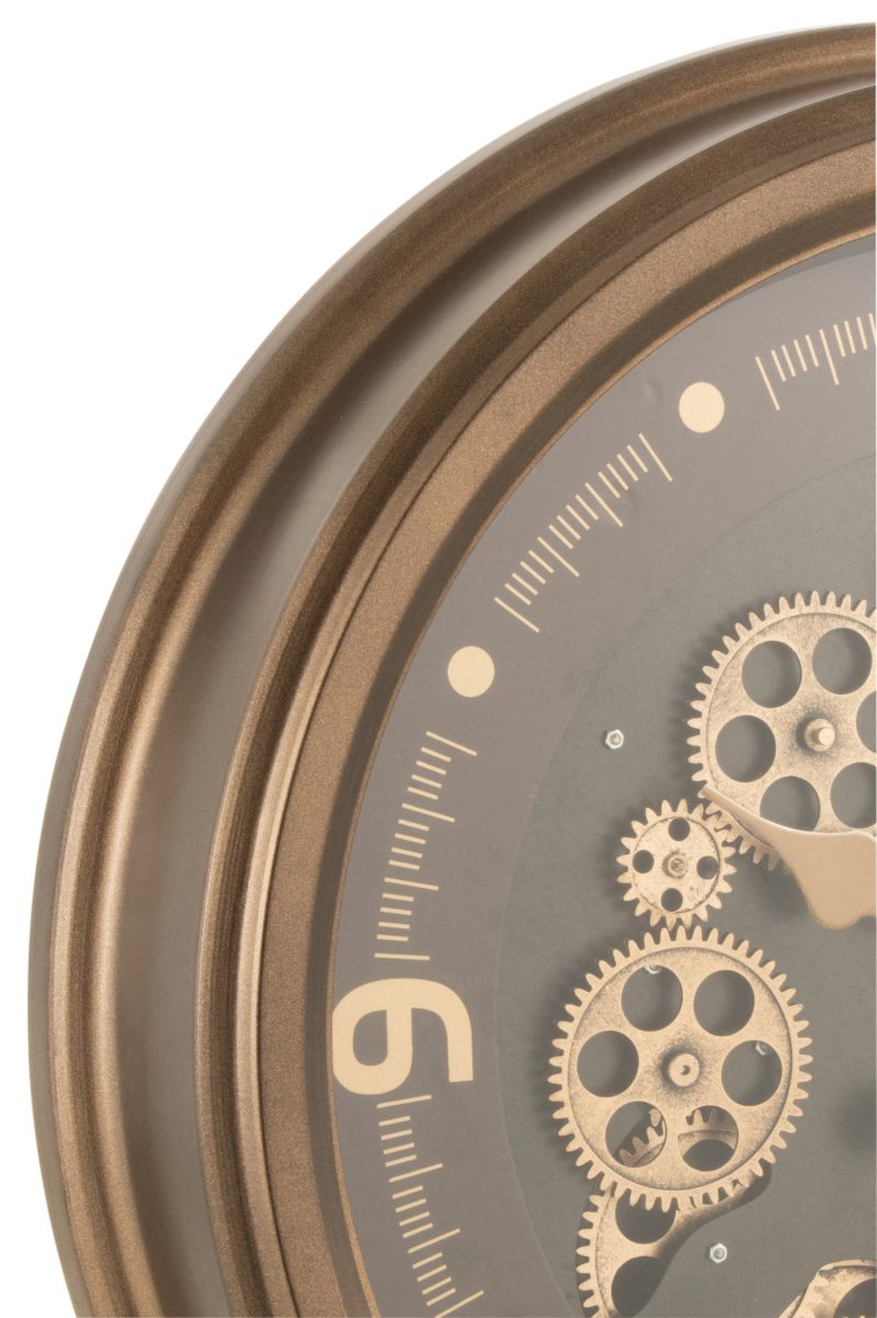 Horloge chiffres occidentaux  mecanisme apparent metal + verre antique or - Image 2