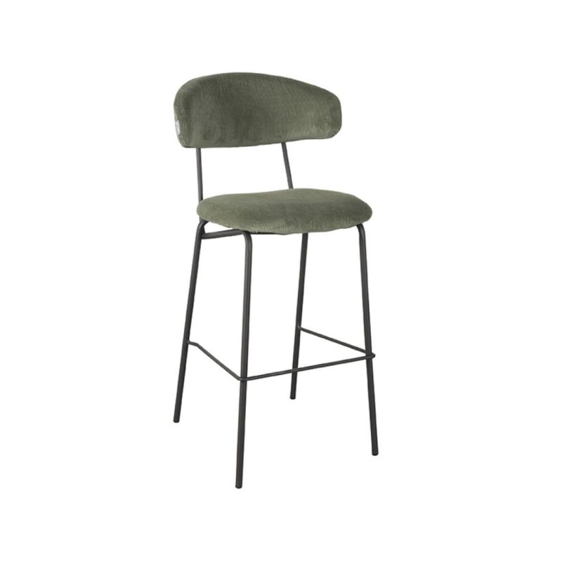 Tabouret de bar vert mousse en tissu côtelé