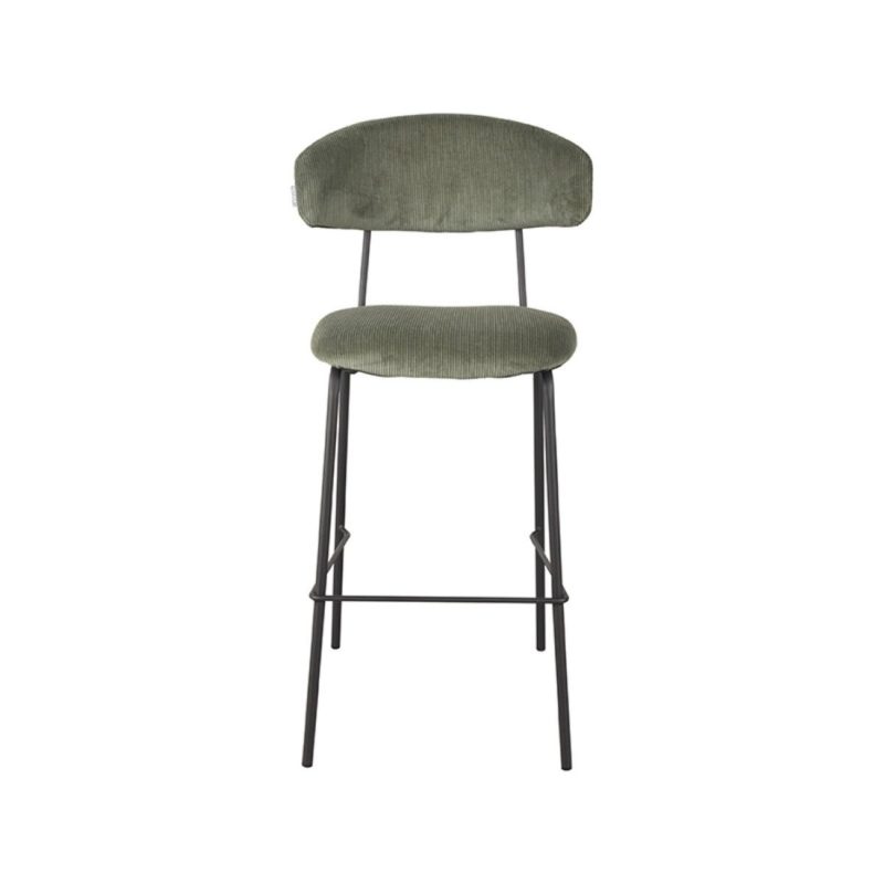 Tabouret de bar vert mousse en tissu côtelé - Image 2