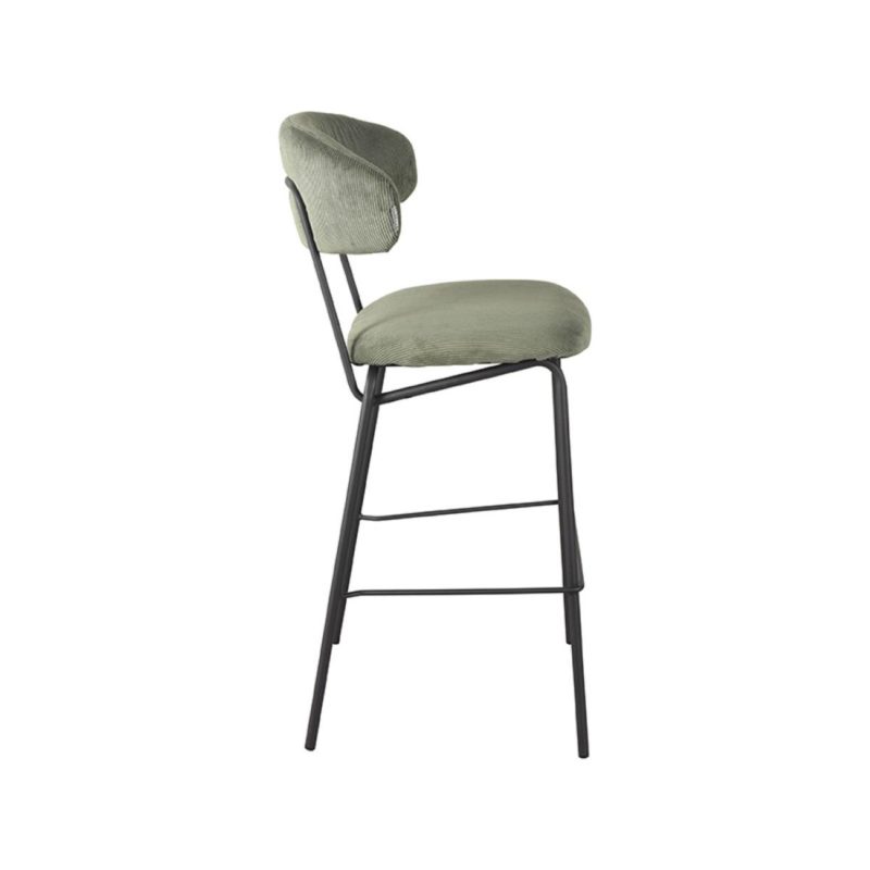 Tabouret de bar vert mousse en tissu côtelé - Image 3