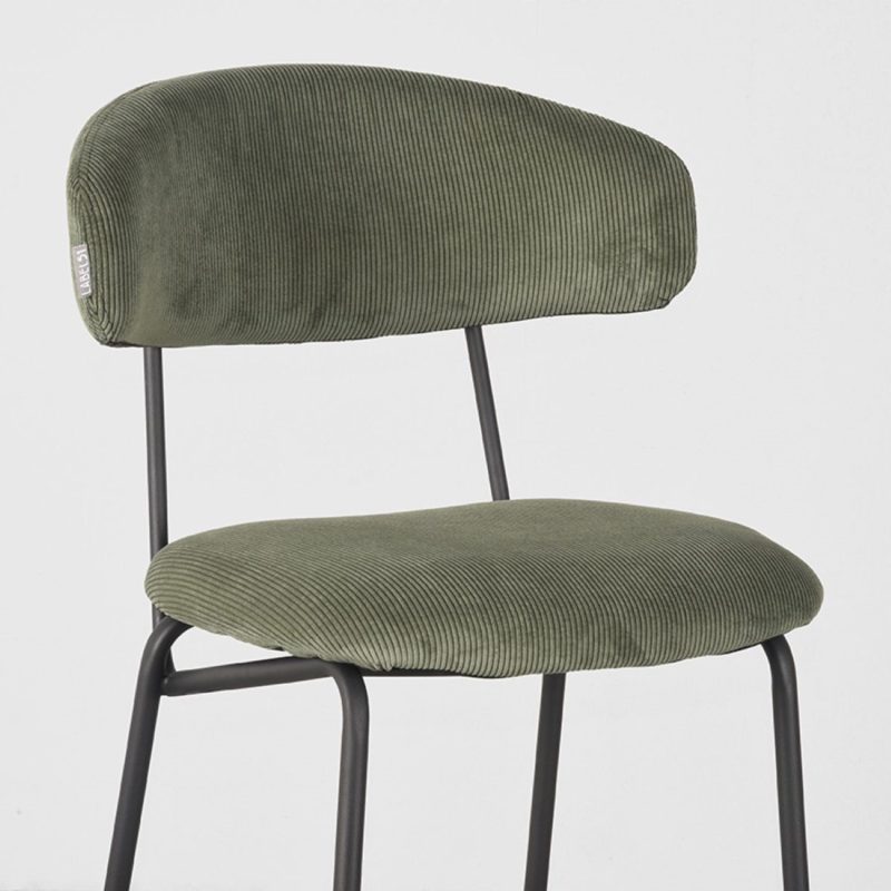 Tabouret de bar vert mousse en tissu côtelé - Image 5