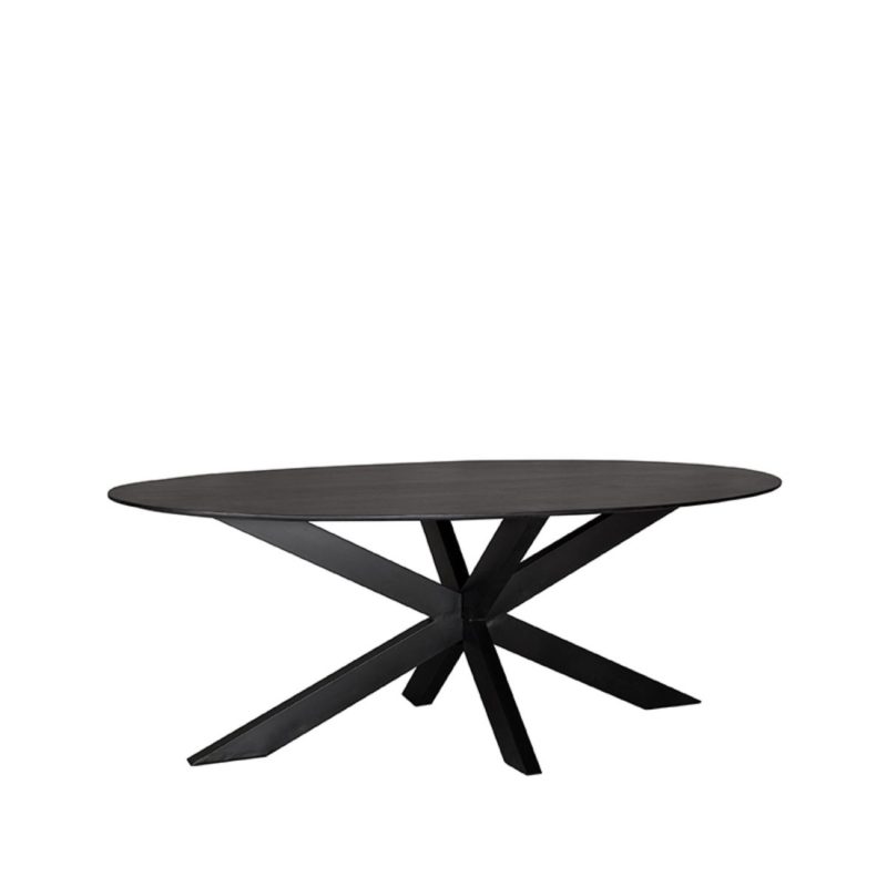 Table à manger noire en manguier, piétement métal
