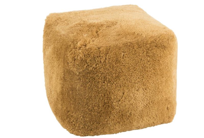 Pouf carre peau de mouton ocre