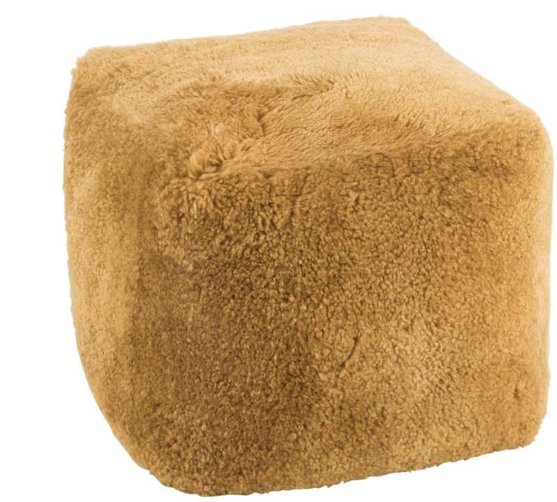 Pouf carre peau de mouton ocre