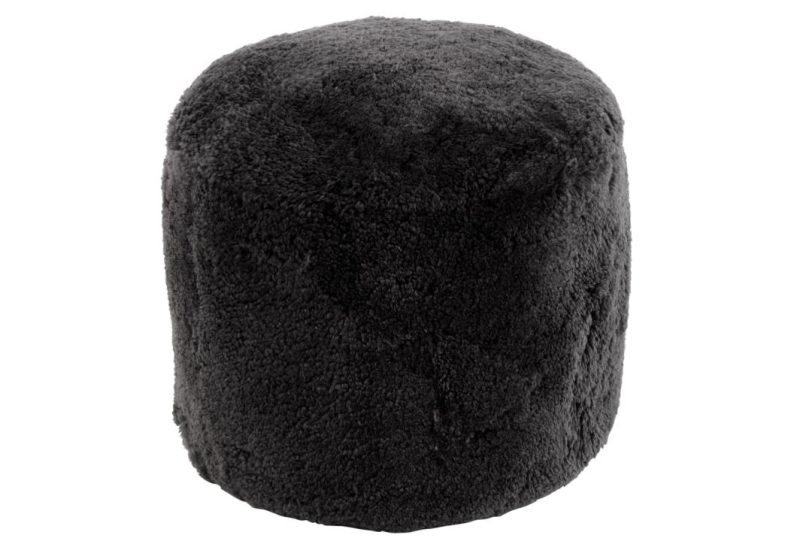 Pouf rond peau de mouton gris fonce