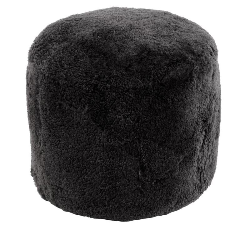 Pouf rond peau de mouton gris fonce
