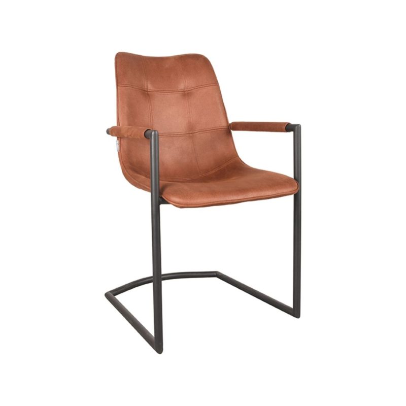 Chaise de salle à manger avec accoudoir, en microfibre cognac