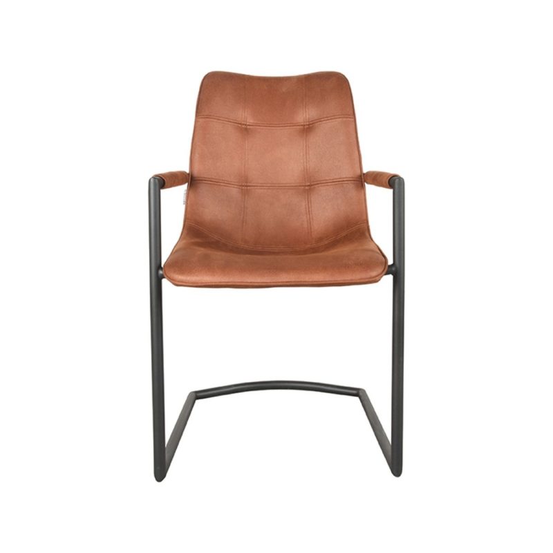 Chaise de salle à manger avec accoudoir, en microfibre cognac - Image 2