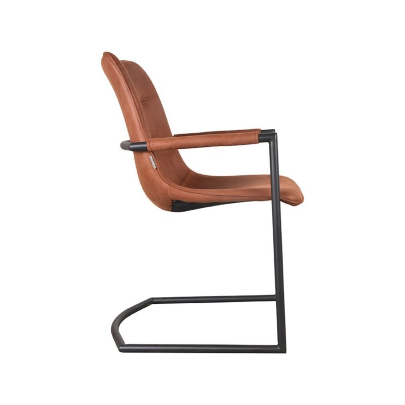 Chaise de salle à manger avec accoudoir, en microfibre cognac - Image 3
